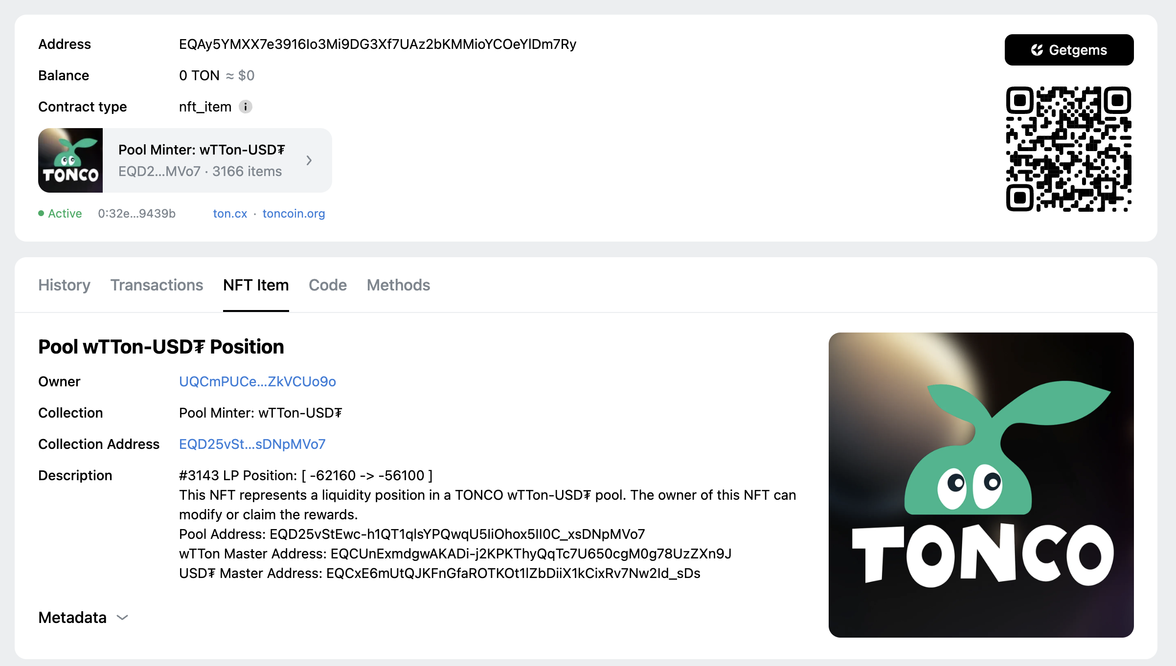 LP NFT on TONCO DEX
